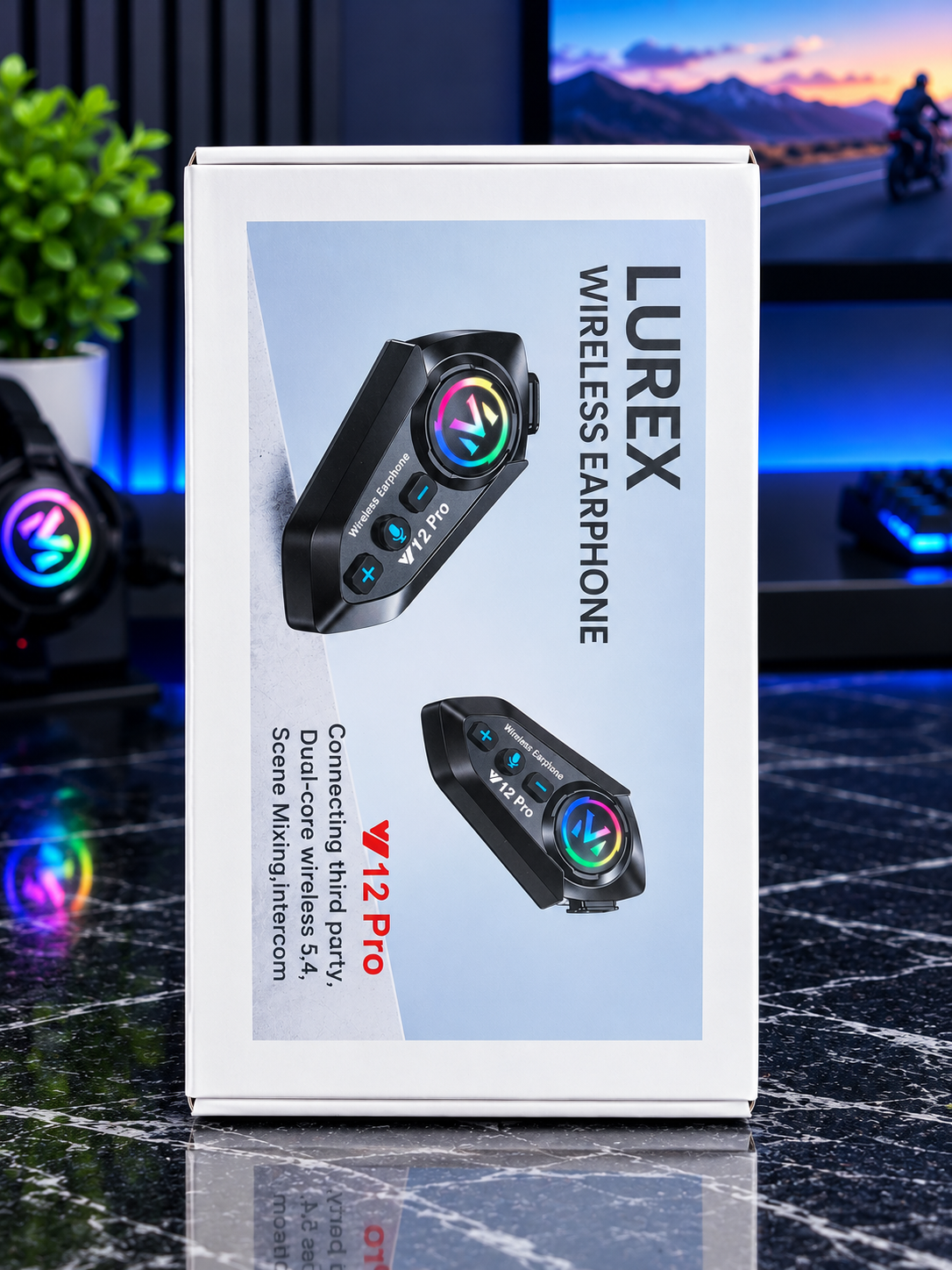 Caja del LUREX Y12 PRO, pack x2 intercomunicadores para moto