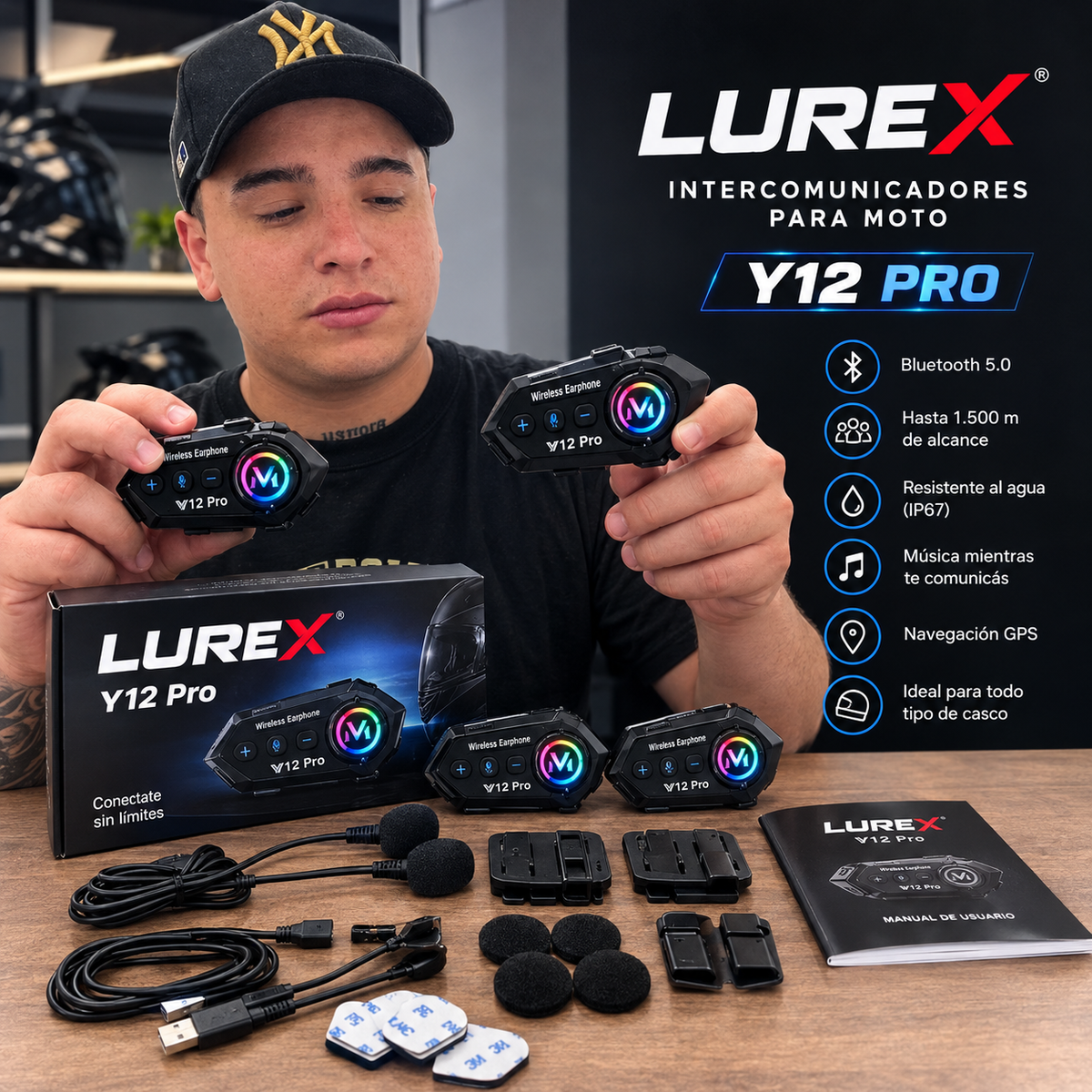 LUREX Y12 PRO – Intercomunicador para Moto (Individual o Pack x2)